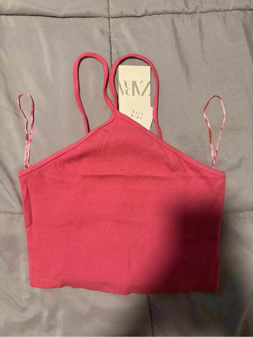 Zara Hot Pink Ribbed Double-Strap Crop Top